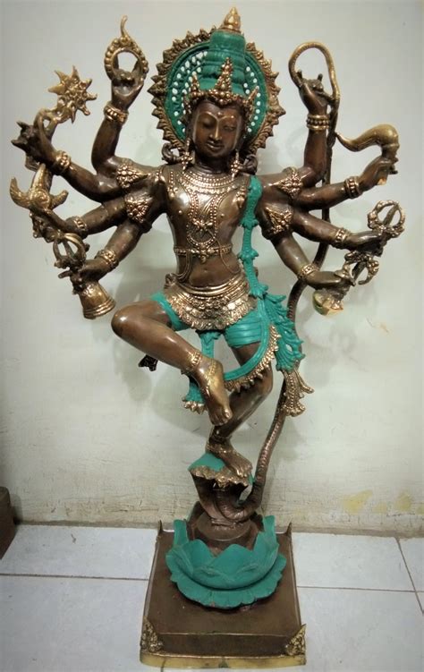 Lord Vishnu 8 Hand Statue 25" Dancing on Cobra Vasudeva Hindu God Bronze Brass Sculpture ...