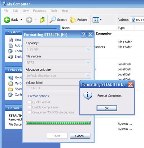 How to format NTFS a USB stick in Windows XP - STEALTH SETTINGS