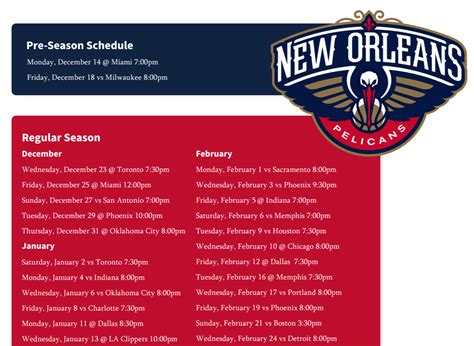 Printable New Orleans Pelicans game schedule for 2020-21 (and TV ...