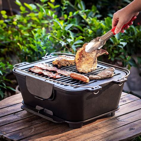 Bruntmor Pre-Seasoned Hibachi-Style Portable Cast Iron Charcoal ...