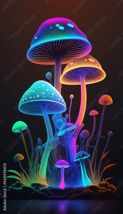 Generative ai magic mushrooms and psychedelic hallucination iridescent ...