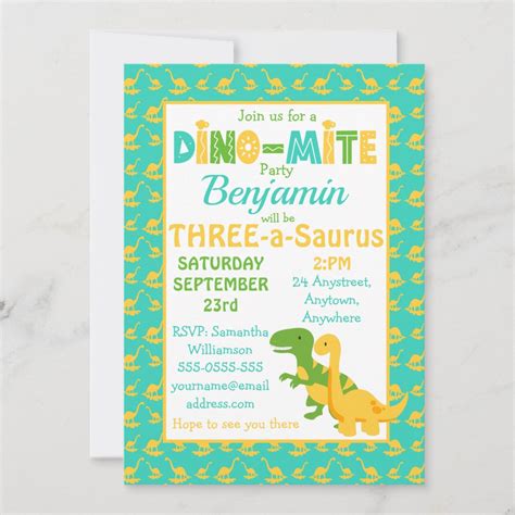 Cute Dinosaur Boys Birthday Party Invitation | Zazzle