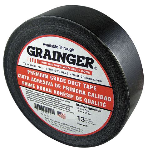 GRAINGER APPROVED Premium Duct Tape, 48mm X 55m, 13.00 mil Thick, Black Coated Cloth, 1 EA ...