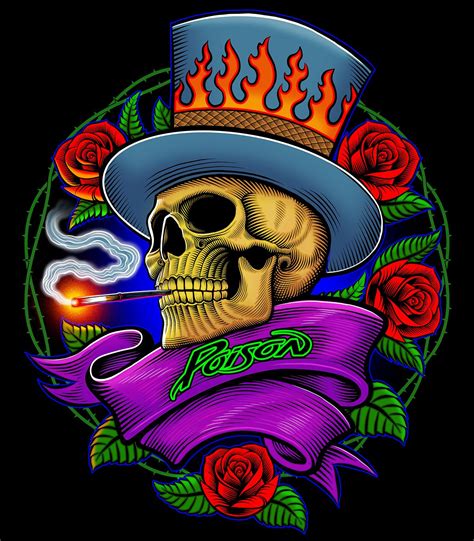 Poison "Smoking Skull" T-shirt on Behance Skull Artwork, Drawing Artwork, Drawings, Skull ...