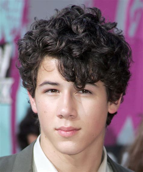 Nick Jonas Short Curly Casual Afro Hairstyle - Dark Brunette Hair Color