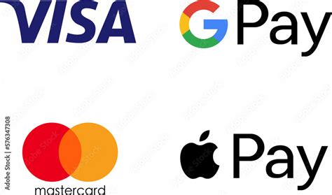 Popular payment systems mastercard, visa, apple pay, google pay. Logo ...