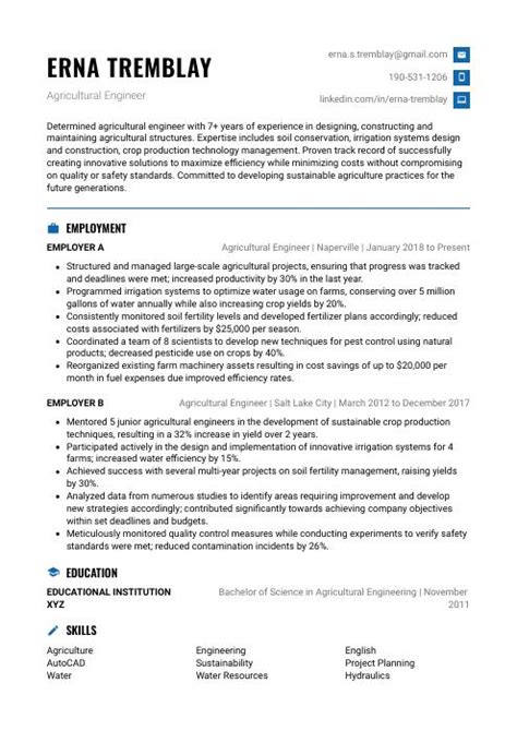 Agricultural Engineer Resume (CV) Example and Writing Guide