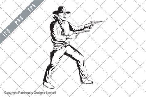 Cowboy with Two Pistol Aiming Comics Art Graphic by patrimonio · Creative Fabrica