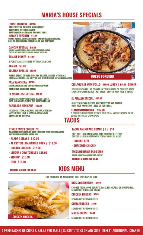 Our Menu - Maria's Mexican Restaurant