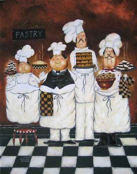 Four TALL Pastry Chefs Art PRINT fat chef paintings art