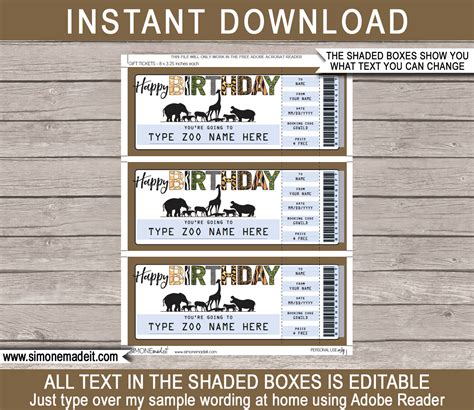 Birthday Zoo Tickets Gift Voucher Template | Surprise tickets to the Zoo