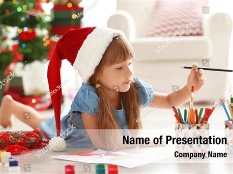 Red santa hat cute girl drawing PowerPoint Template - Red santa hat cute girl drawing PowerPoint ...