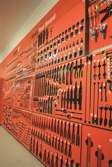 A red wall covered with tools | Garage tools, Tool storage diy, Garage tool organization