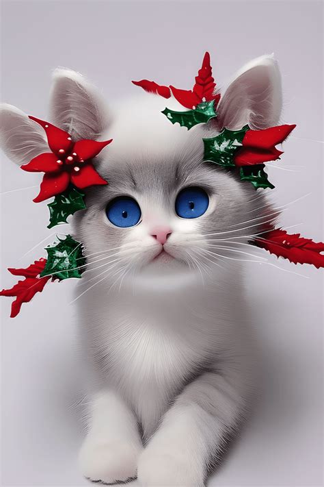 Cute White Baby Cat in Disney Christmas Style · Creative Fabrica