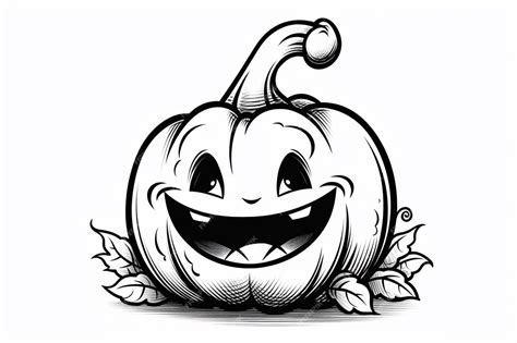 Premium AI Image | A black and white drawing of a smiling pumpkin with leaves generative ai