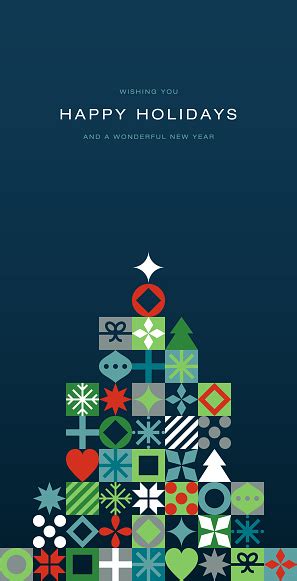 Geometric Christmas Tree Greeting Card Stock Illustration - Download Image Now - Abstract ...