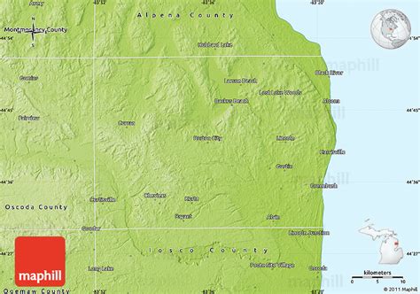 Physical Map of Alcona County