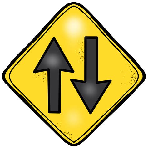 a yellow sign with two black arrows pointing in opposite directions on the left and right