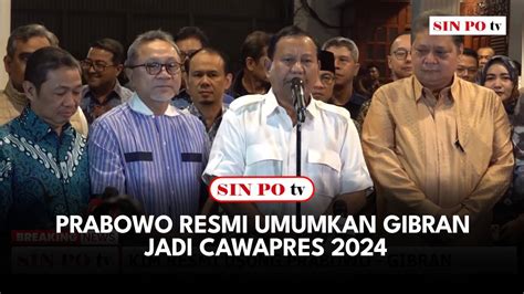 Prabowo Resmi Umumkan Gibran Jadi Cawapres 2024