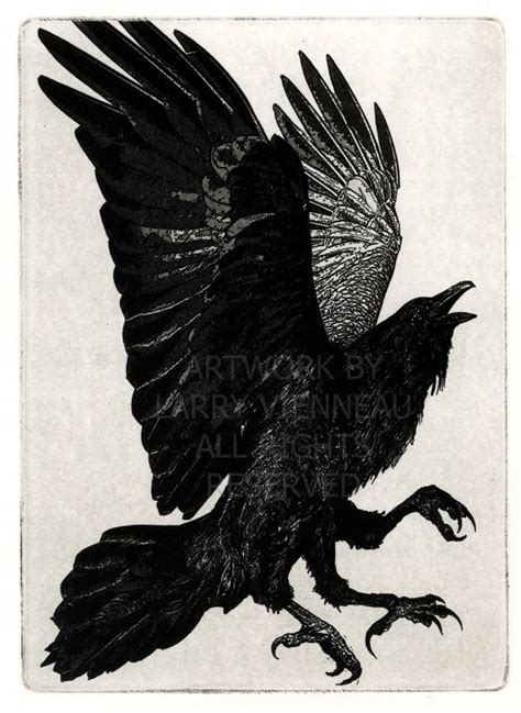 Raven artwork Raven crow Three Legged Crow etching von RAVENSTAMPS Raven Artwork, Quoth The ...