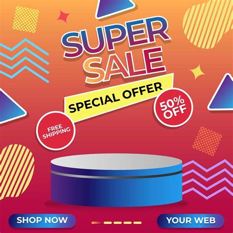 Super sale promo banner template with podium for product. Podium Super ...