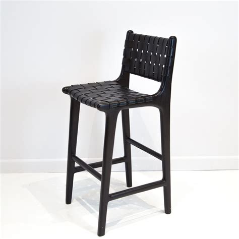 Black Leather Weave Bar Stool (with back) | Woven bar stools, Bar stools, Leather bar stools