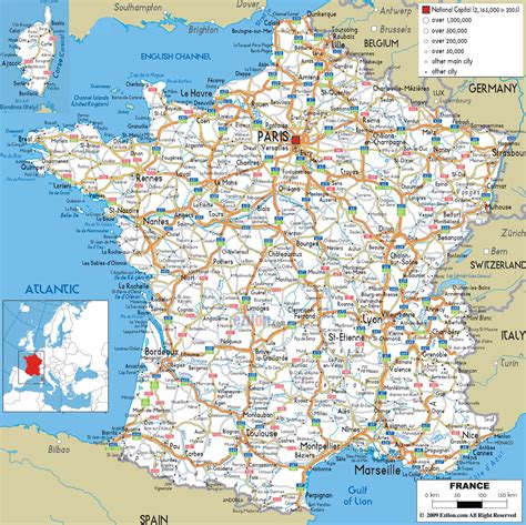 Large detailed road map of France with all cities and airports ...