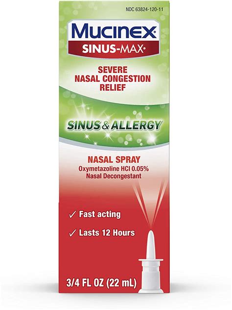 Mucinex Sinus-Max Severe Nasal Congestion Relief Sinus & Allergy Nasal Spray, 3/4 fl.oz / 22ml ...