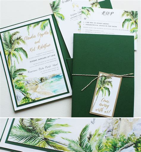 Tropical Destination Watercolor Wedding Invitations - Momental Designs Tropical Destination ...