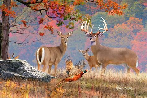 Whitetail Deer Art Print - October Whitetails Painting by Dale Kunkel Art | Pixels