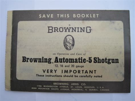 Browning Auto-5 Shotgun Instruction Manual 1964 For Sale at GunAuction.com - 10394332