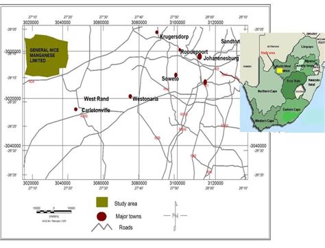 Traffic map displaying the location of the study area in Carletonville,... | Download Scientific ...