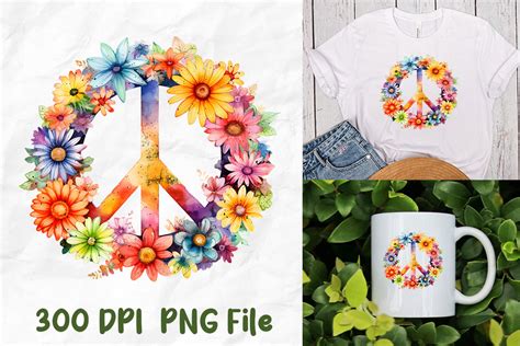 Hippie Peace Sign Wild Flowers Rainbow Graphic by Unlimab · Creative Fabrica