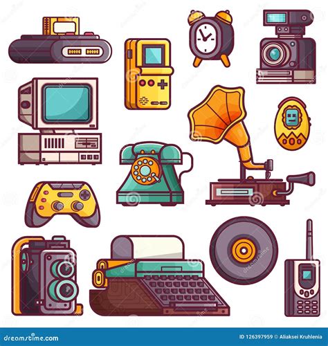 Retro And Vintage Tech Gadgets Icons Vector Illustration ...