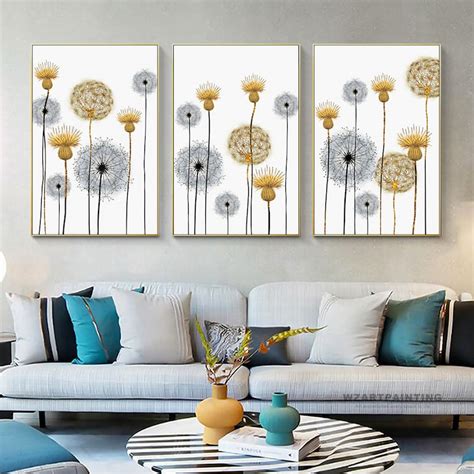 Frame Wall Art Set of 3 Nordic Style Dandelion Plant Canvas | Etsy