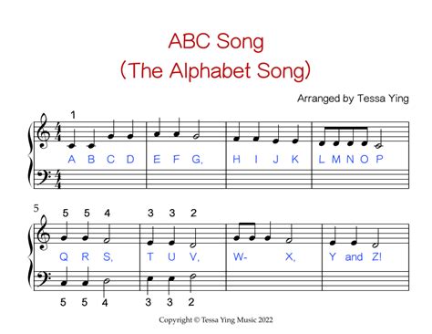 ABC Alphabet Song (arr. Tessa Ying) by Based on "Ah! Vous dira-je, Maman!" Sheet Music for Easy ...