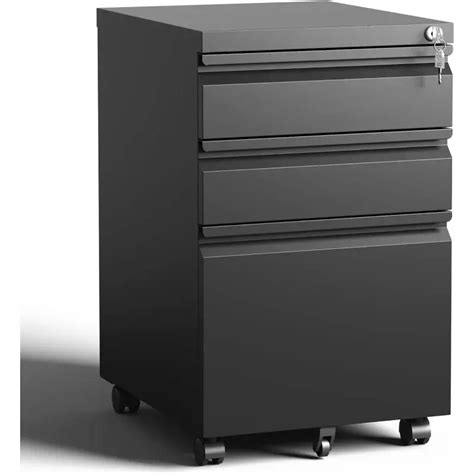 BIZOEIRON 3 Drawer Mobile File Cabinet,Under Desk Metal Filing Cabinet ...