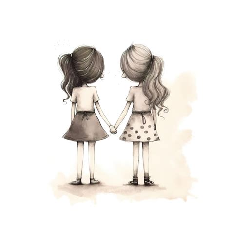 Premium AI Image | A drawing of two girls holding hands one of which is ...