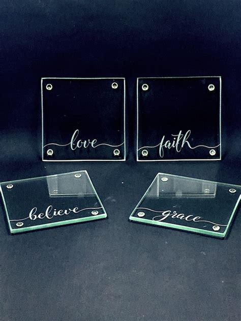 Etched Glass Coasters Coasters Glass Coaster Set of 4 | Etsy