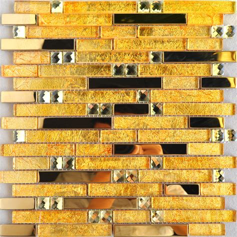 Metal glass tile backsplash gold stainless steel gold crystal glass diamond mosaic | Bravotti.com