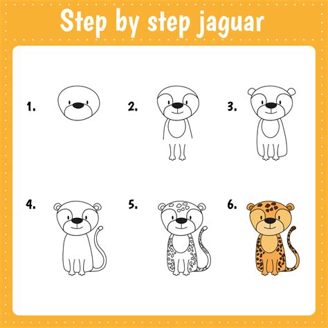 Drawing lesson for children. How draw jaguar. Drawing tutorial with ...