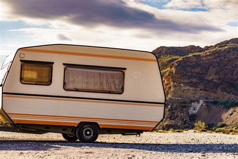 Caravan Trailer in Mountain Nature Stock Photo - Image of camping ...