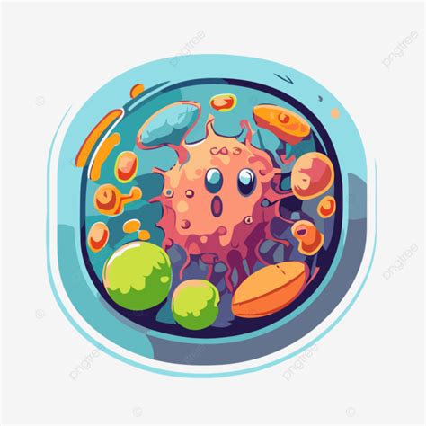 Colorful Sticker With A Cartoon Bacterial Cell Clipart Vector, Cartoon Clipart, Cell Clipart ...