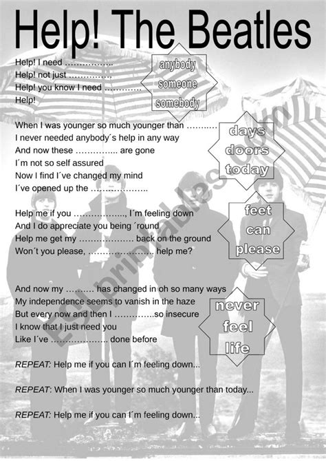 SONG: HELP! (The Beatles) - ESL worksheet by Marifer1513