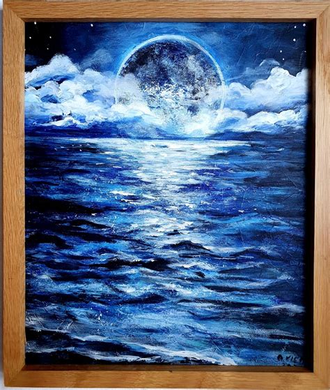 Moon Seascape Original Painting Framed Artwork 12x11'' - Etsy