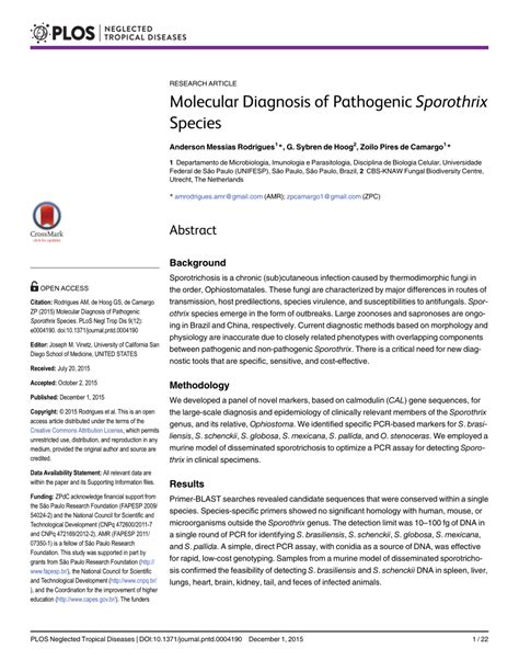 (PDF) Molecular Diagnosis of Pathogenic Sporothrix Species