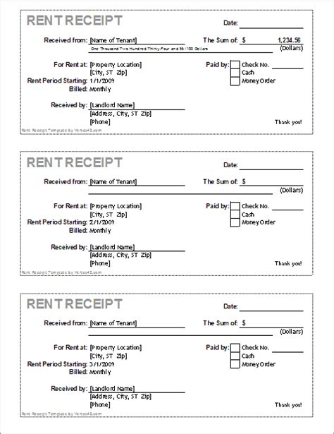 Rent Receipt Template for Excel