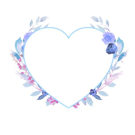 Elegant Wedding Floral White Transparent, Blue Purple Elegant Heart Shaped Floral Frame With ...