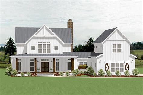 Plan 46414LA: Modern Farmhouse with Barndominium Garage | Barn style house, Modern farmhouse ...