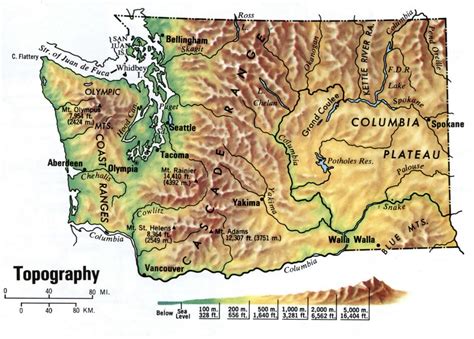 Washington topography terrain map topographic state large scale free detailed landscape